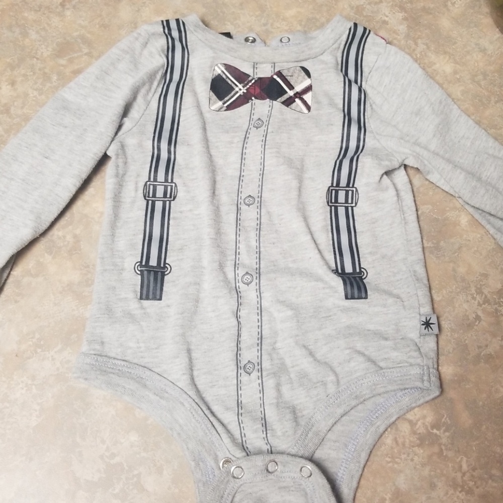 Bow tie and suspenders onesie